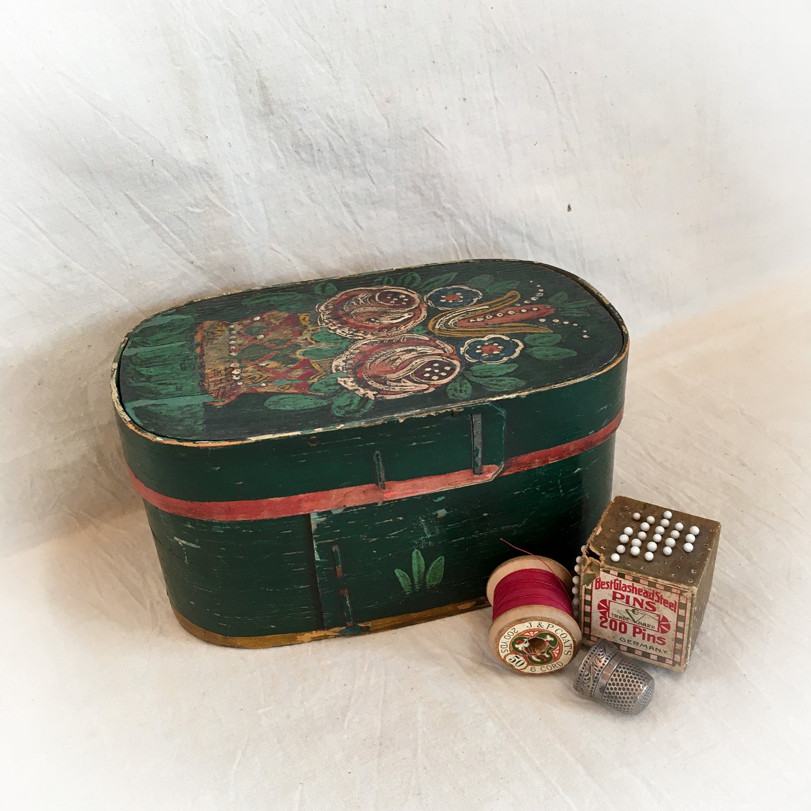 Early 1900s Hand-Painted Bentwood Box