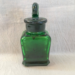 Early 1900s Larkin Soap Co. Emerald Green Glass Bottle with Ornate Stopper
