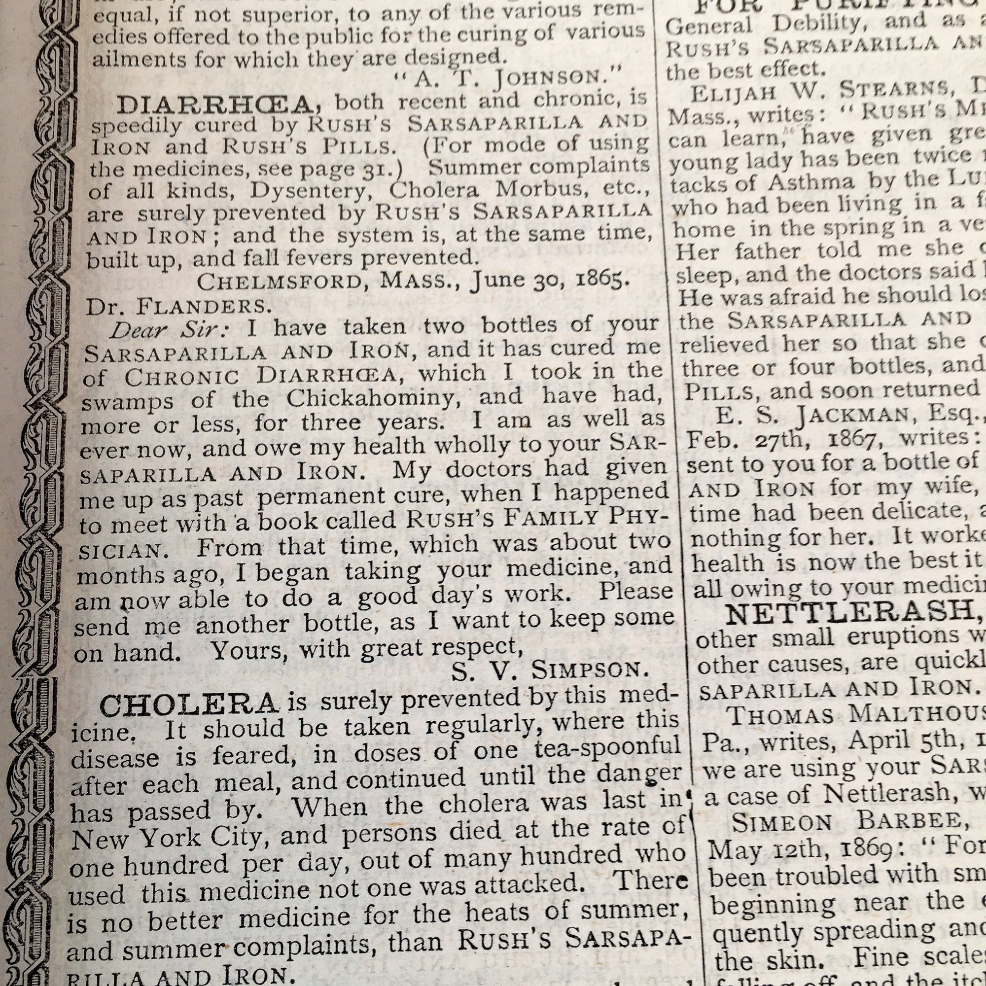 1874 Rush’s Almanac & Guide to Health, Medical Advertising Booklet