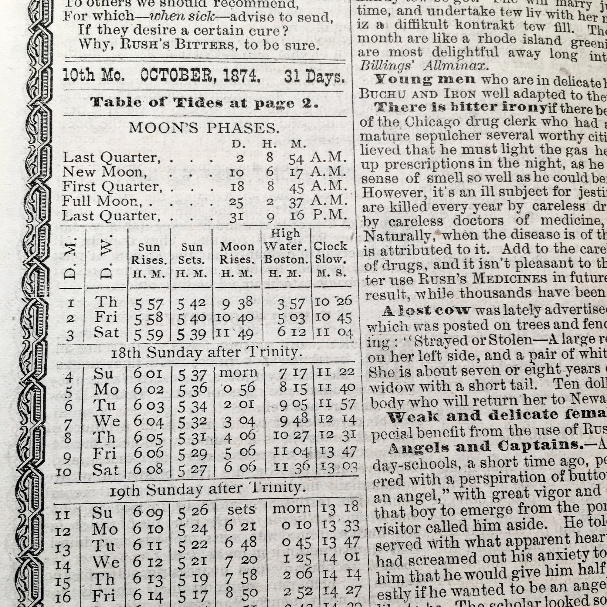 1874 Rush’s Almanac & Guide to Health, Medical Advertising Booklet