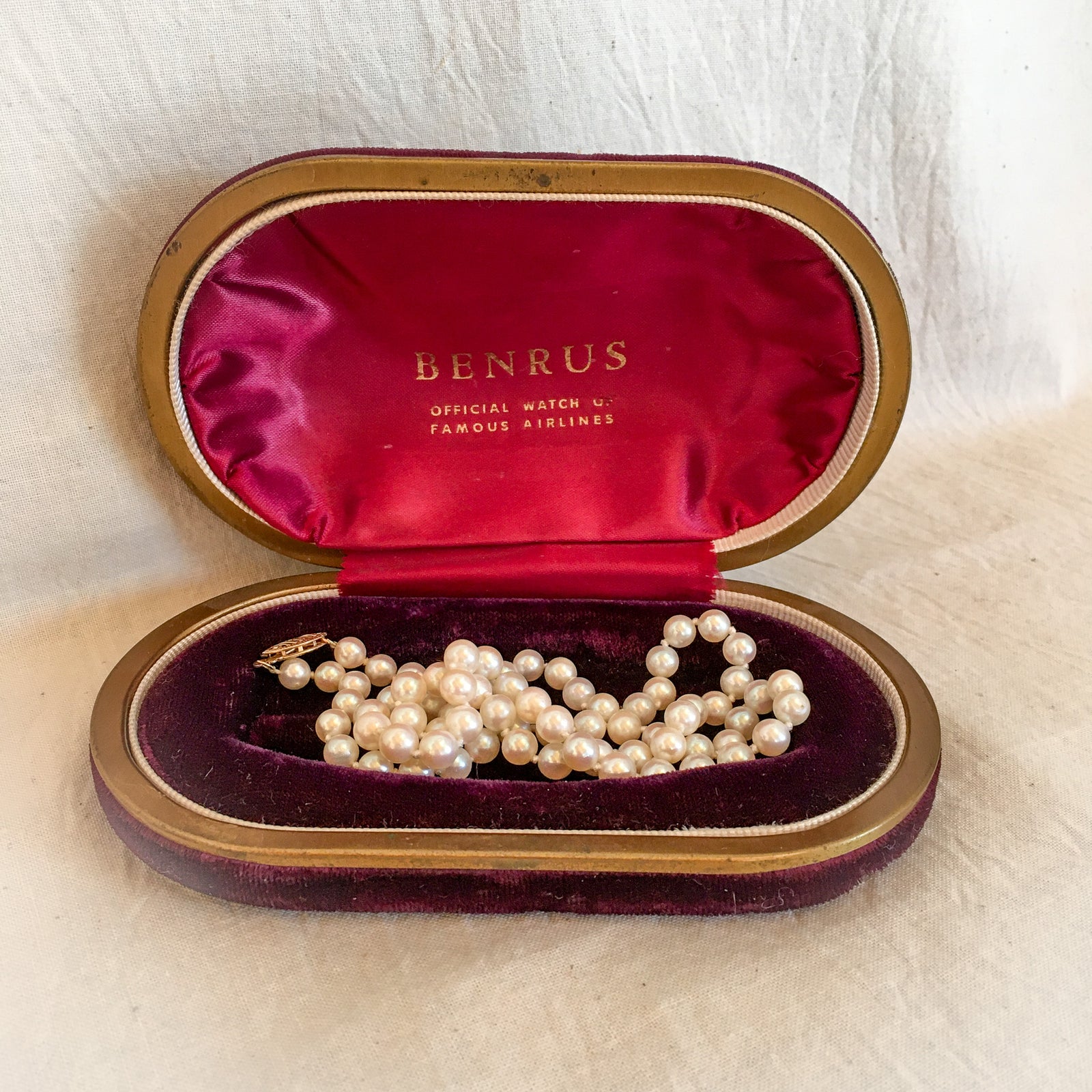 Mid-Century Airline Promotional Benrus Velvet and Satin Watch Box