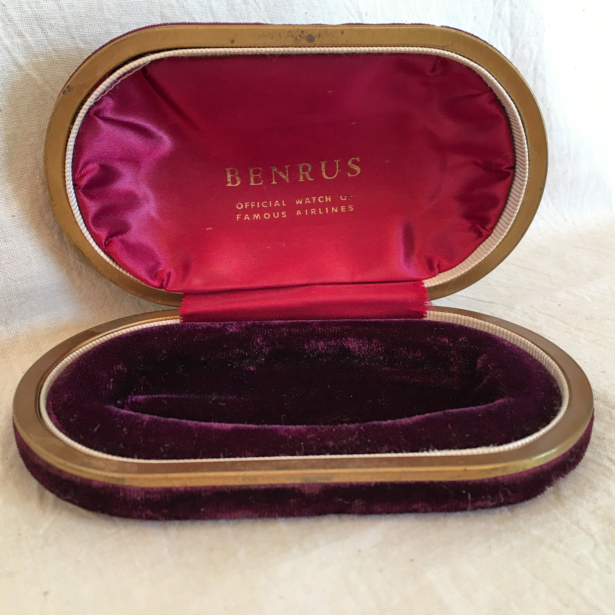 Mid-Century Airline Promotional Benrus Velvet and Satin Watch Box