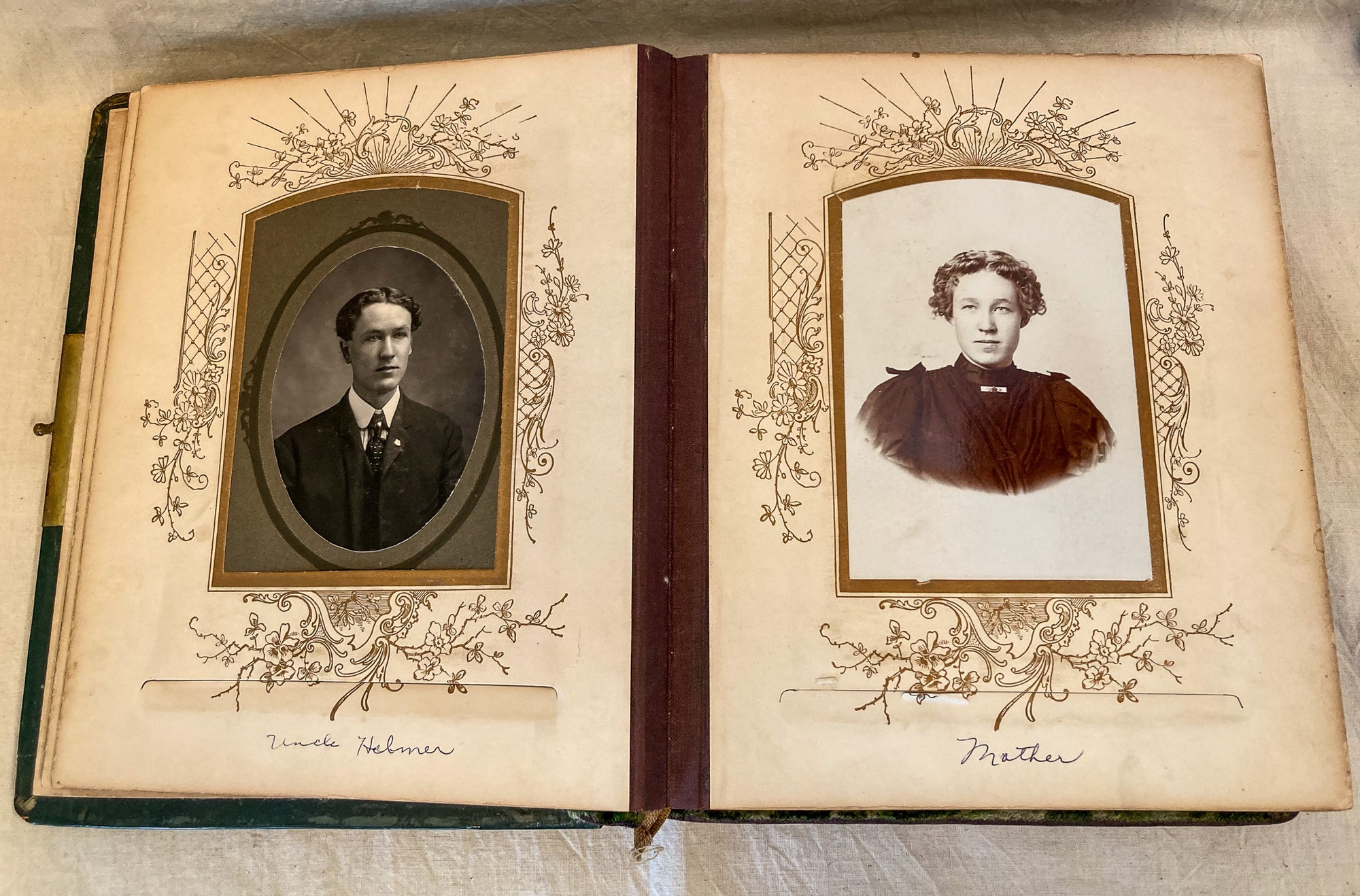 1890’s – 1910’s Celluloid and Velvet Photo Album with Photos