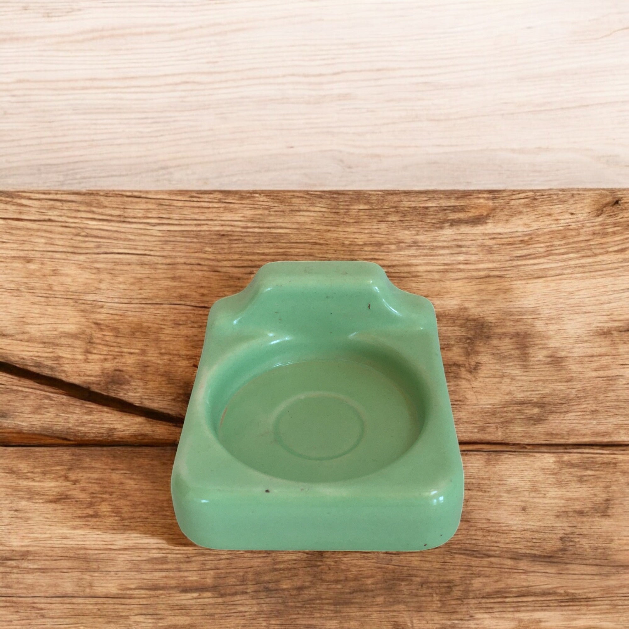 Mid-Century Embroidered Hand Towel & Green Ceramic Soap/Cup Dish
