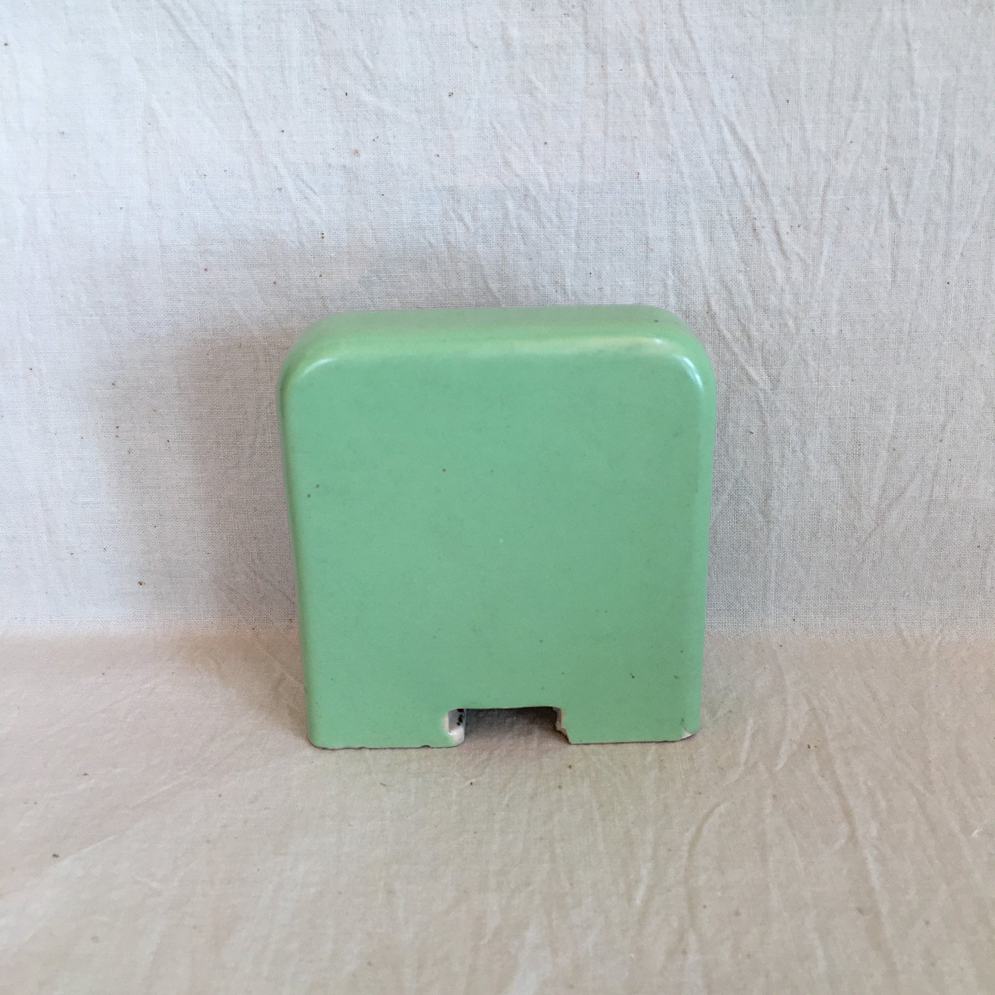 Mid-Century Embroidered Hand Towel & Green Ceramic Soap/Cup Dish