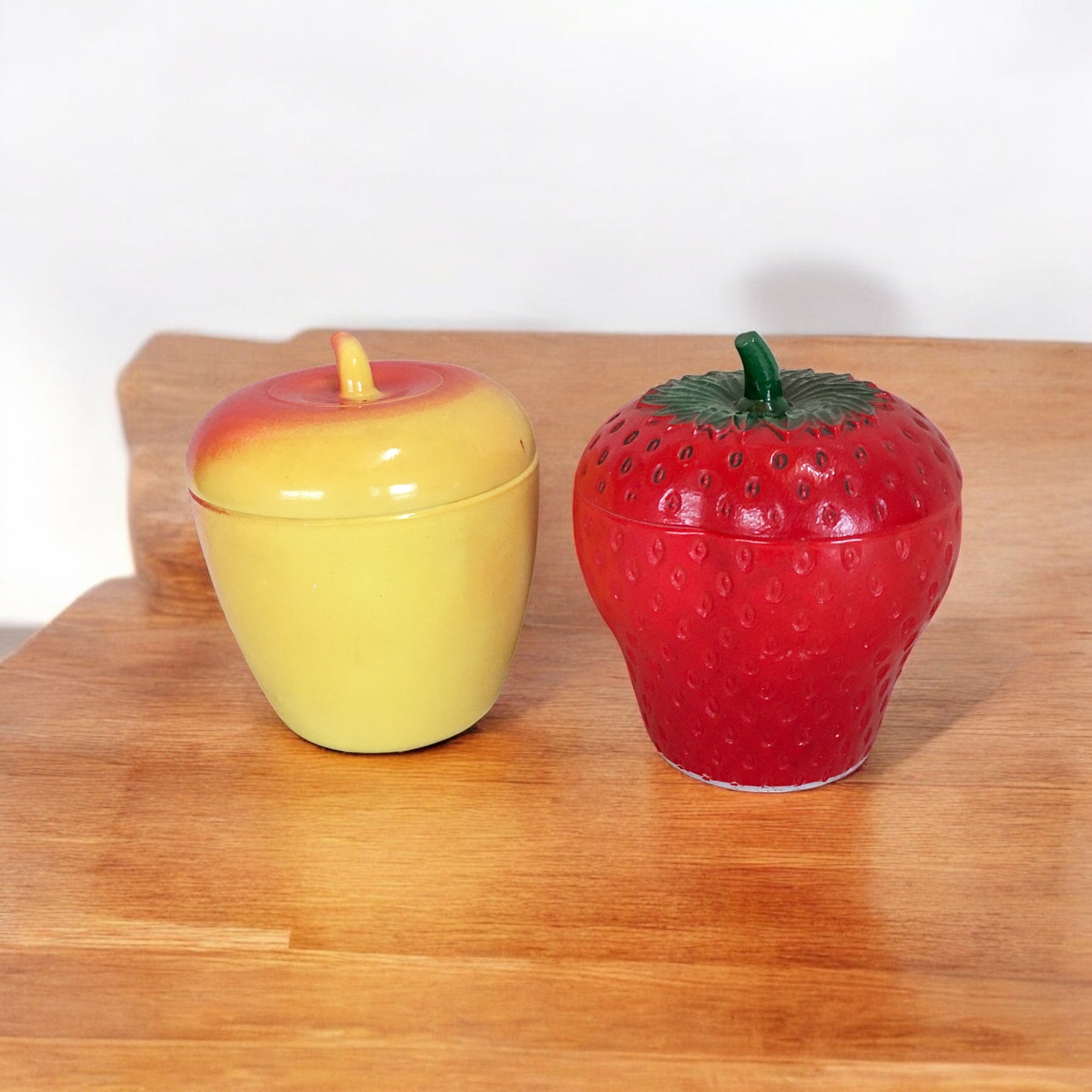 Mid Century Hazel Atlas Milk Glass Apple and Strawberry Jam Jars