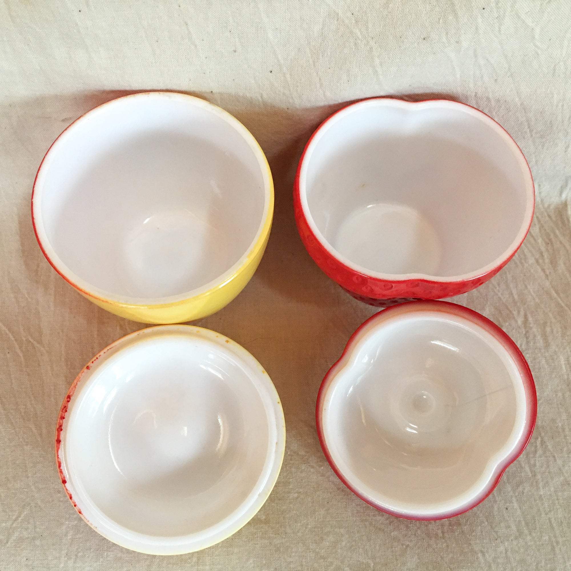 Mid Century Hazel Atlas Milk Glass Apple and Strawberry Jam Jars