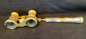 1800’s Chevalier Paris Abalone Shell and Brass Opera Glasses with Handle