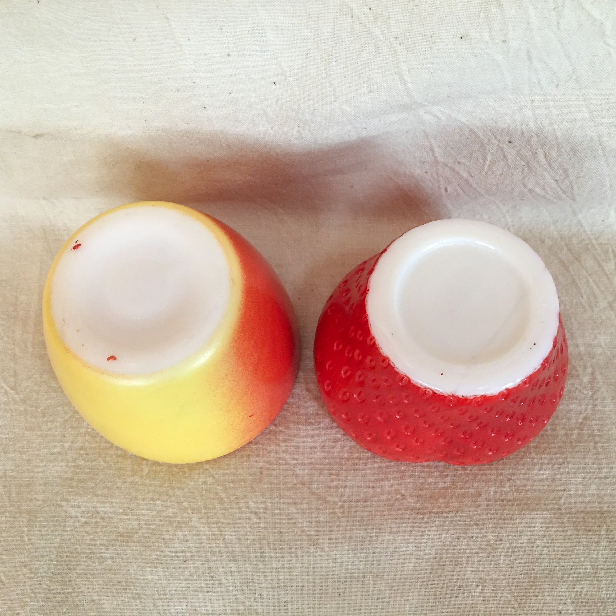 Mid Century Hazel Atlas Milk Glass Apple and Strawberry Jam Jars
