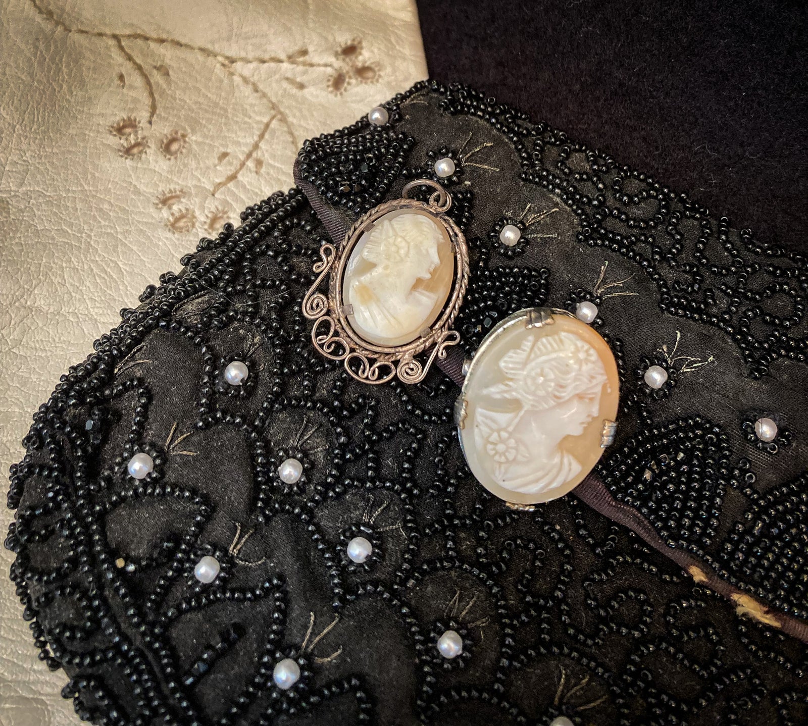 Set of 2 Victorian Era Cameos, Pendant and Pin