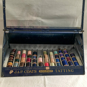 Early 1900's J. & P. Coats Boilfast Tatting Thread Display Cabinet with Silk, Cotton Thread
