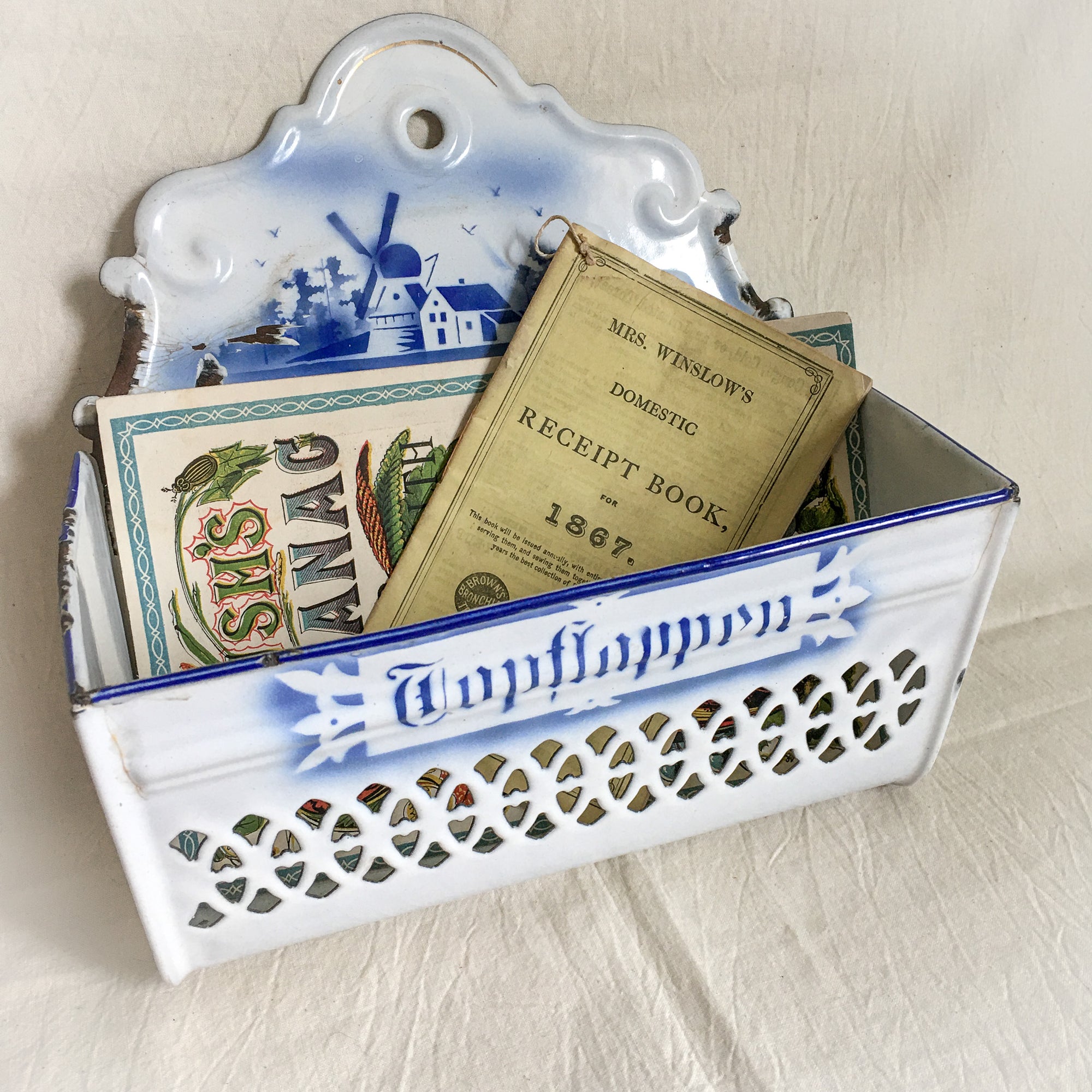 Early 1900s White Enamel Metal Wall Box