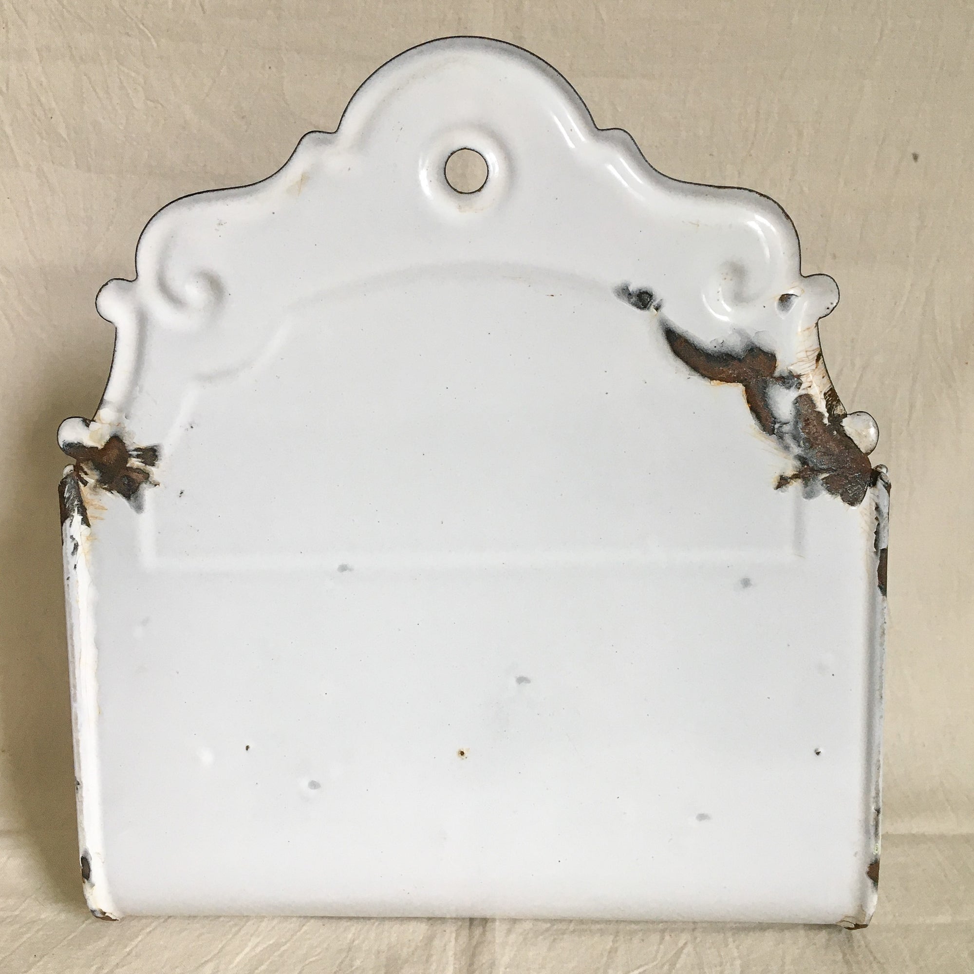 Early 1900s White Enamel Metal Wall Box