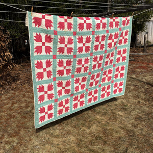 1930's - 1940's Hand-Stitched Quilt, Bear Paw Pattern