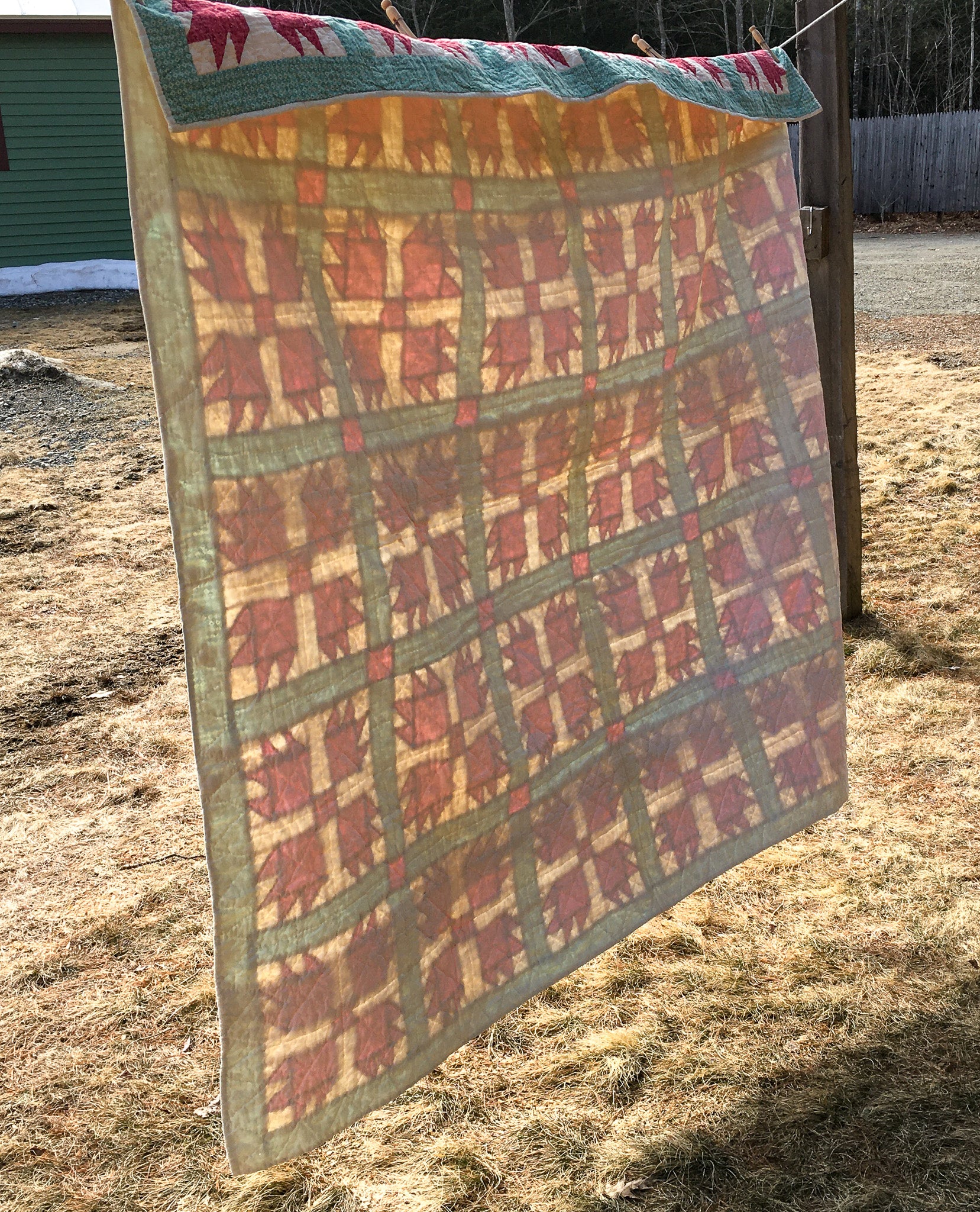 1930's - 1940's Hand-Stitched Quilt, Bear Paw Pattern