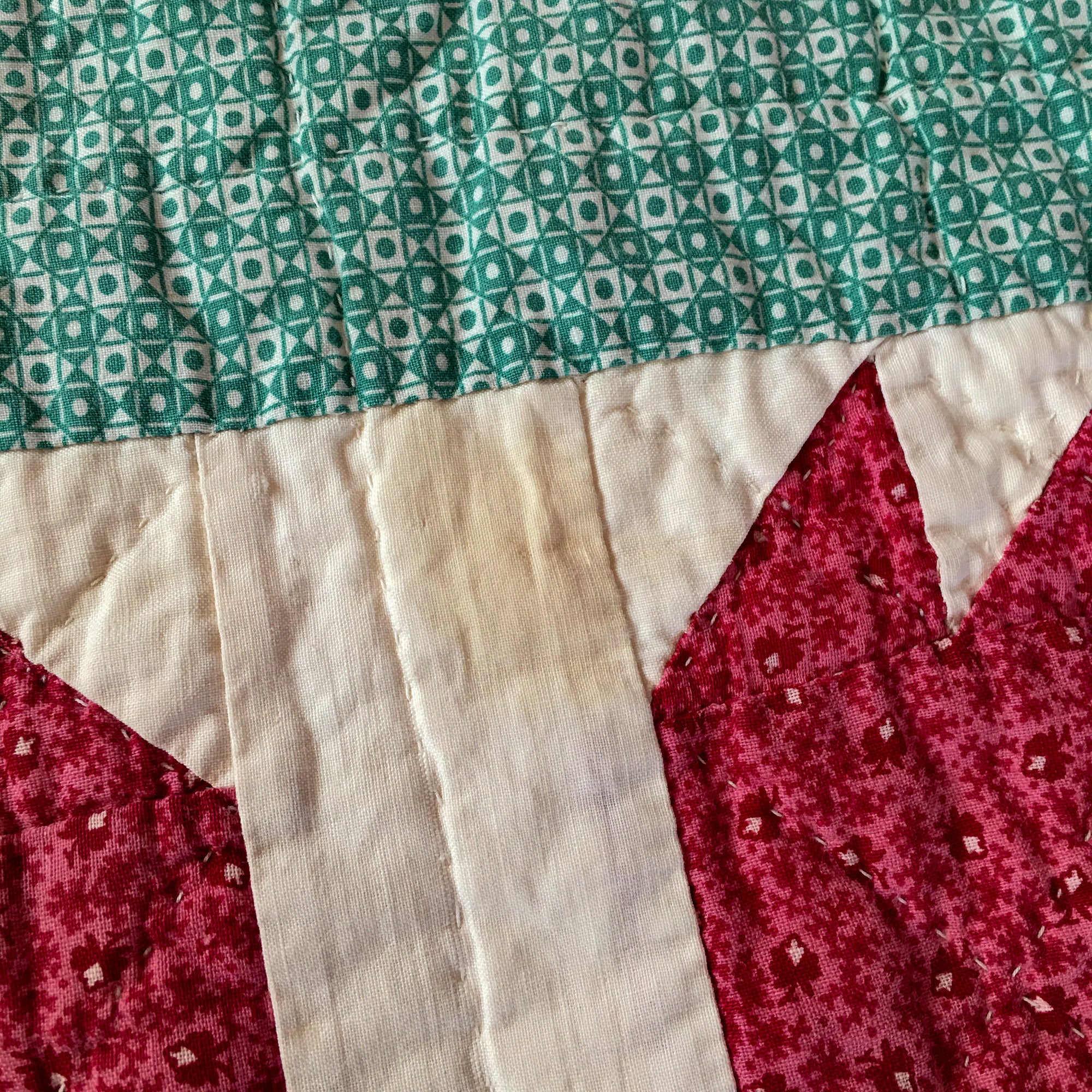 1930's - 1940's Hand-Stitched Quilt, Bear Paw Pattern