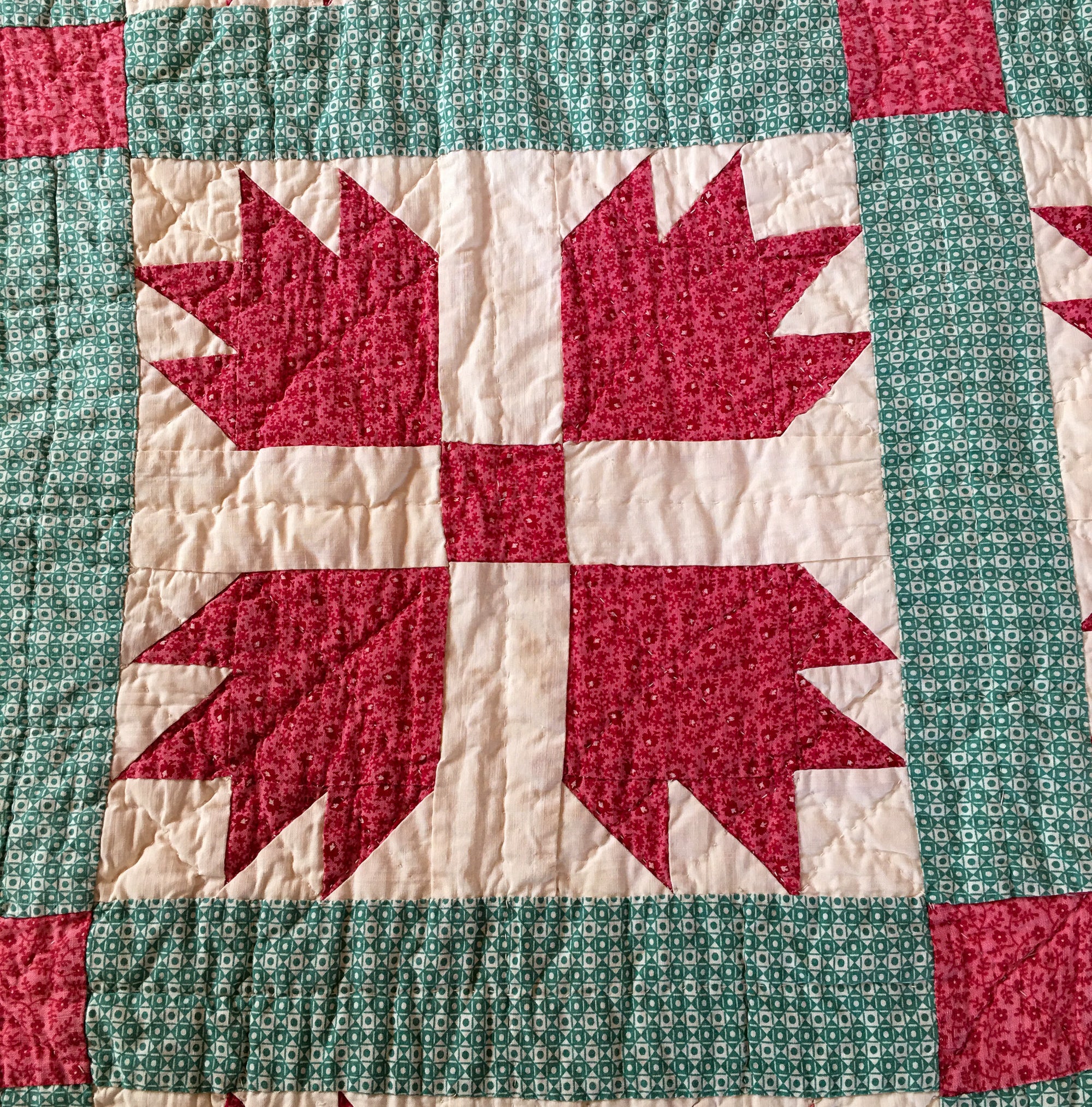 1930's - 1940's Hand-Stitched Quilt, Bear Paw Pattern