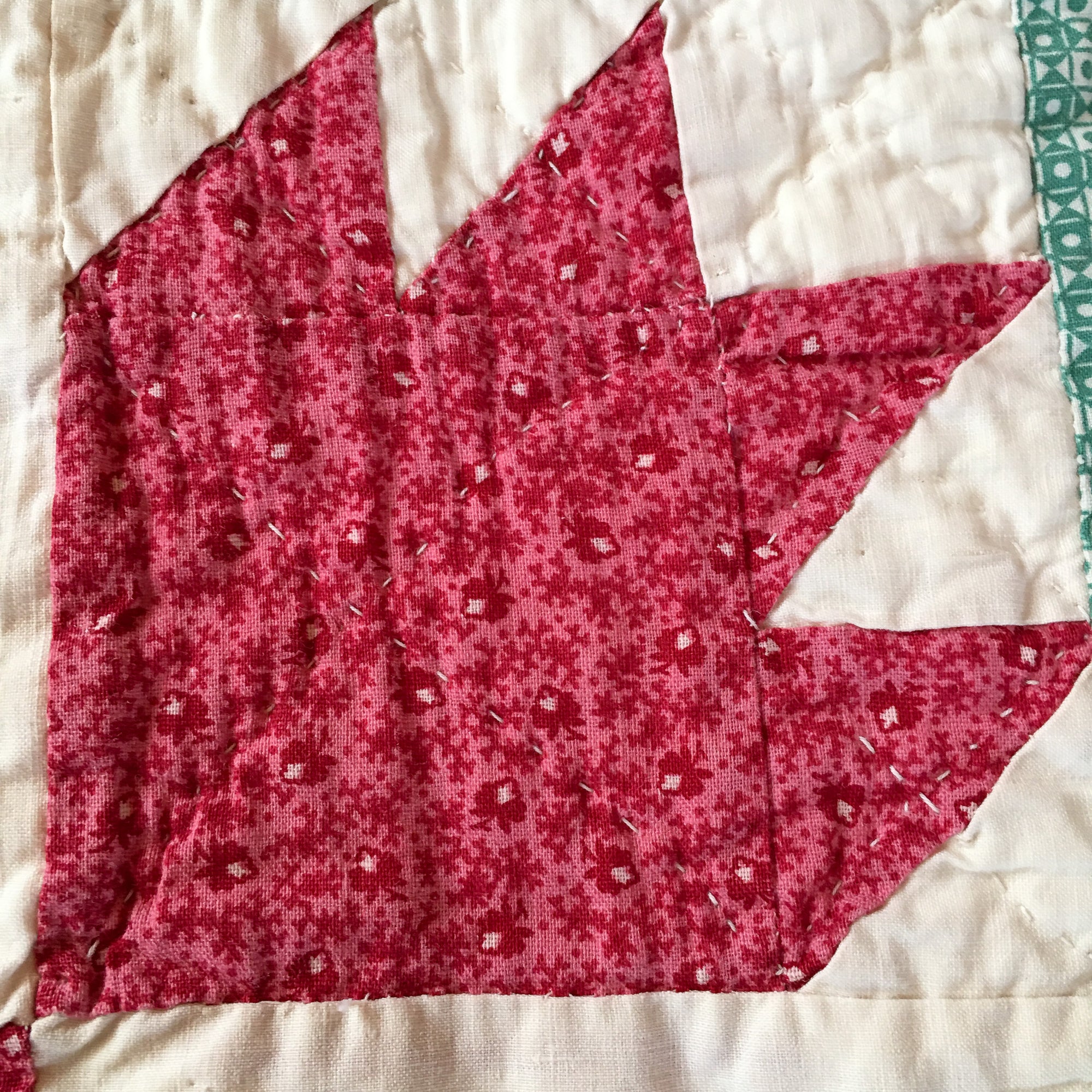 1930's - 1940's Hand-Stitched Quilt, Bear Paw Pattern