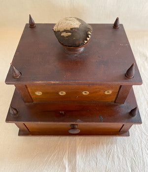 Victorian Era 2 Tier Sewing Box with Original Pin Cushion