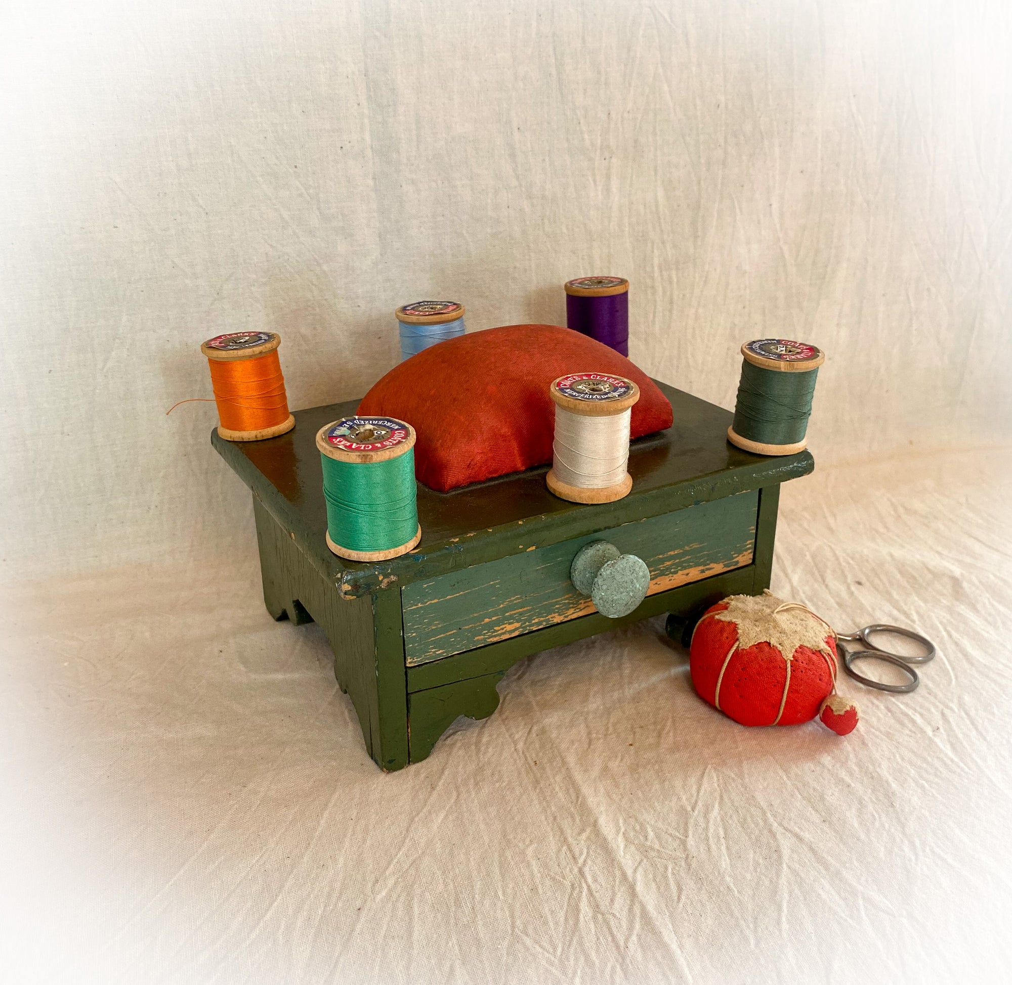 Early 1900’s Hand Made Sewing Caddy with Original Silk Pin Cushion