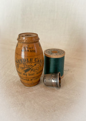 Late 1800’s Wooden Barrel Shaped Needle Case, With Needles!