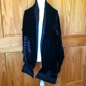 Antique Late Victorian Velvet Shawl – Embroidered Ends, Pieced Salvage Work, 37x17