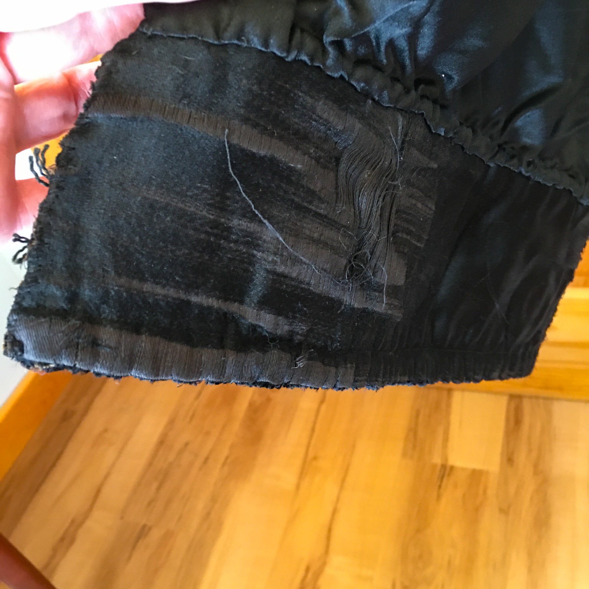 Antique Late Victorian Velvet Shawl – Embroidered Ends, Pieced Salvage Work, 37x17