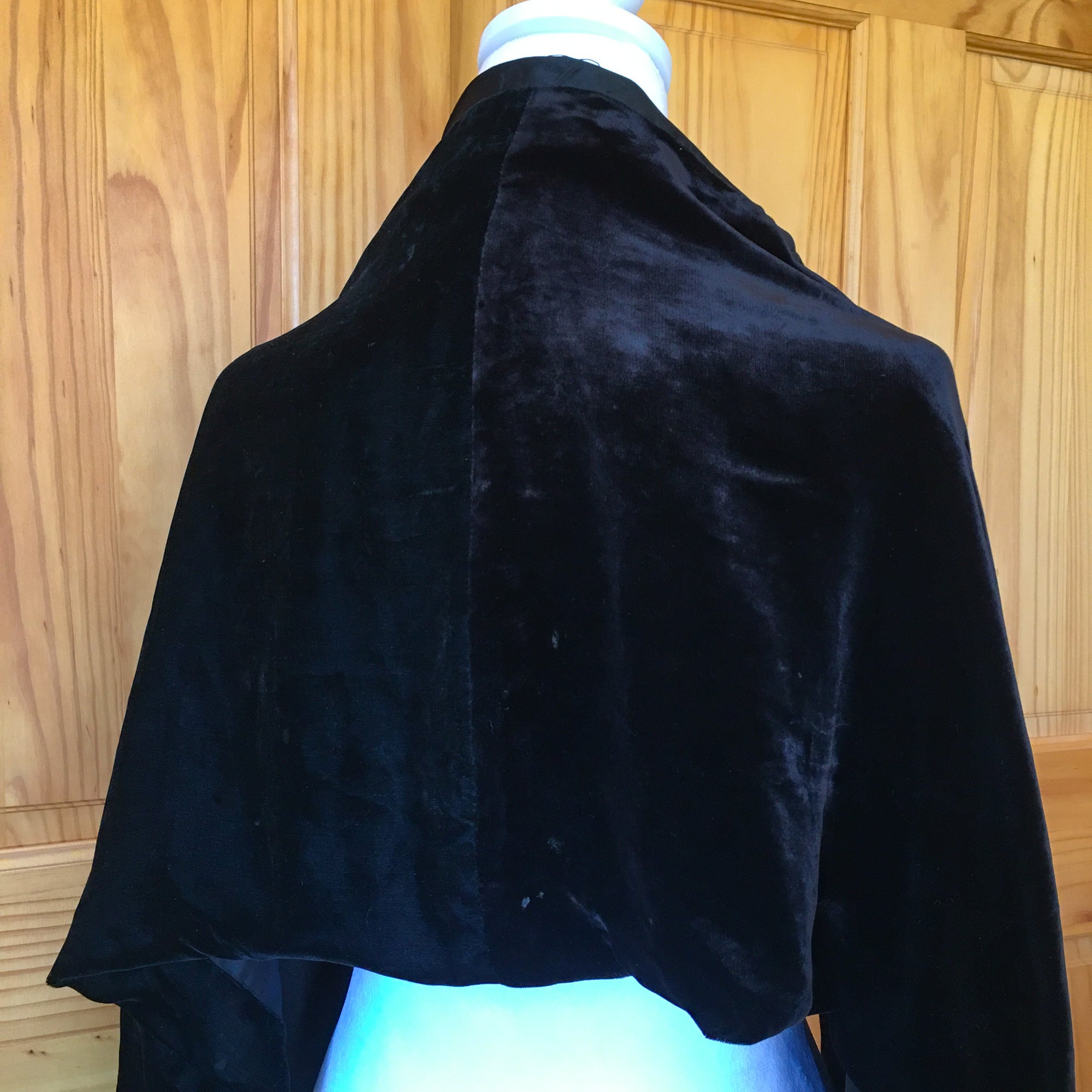 Antique Late Victorian Velvet Shawl – Embroidered Ends, Pieced Salvage Work, 37x17