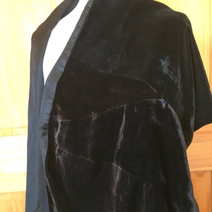 Antique Late Victorian Velvet Shawl – Embroidered Ends, Pieced Salvage Work, 37x17