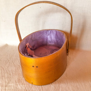 1930's - 1940's Shaker Sewing Carrier – Floral Appliqué Lid, Silk Lined