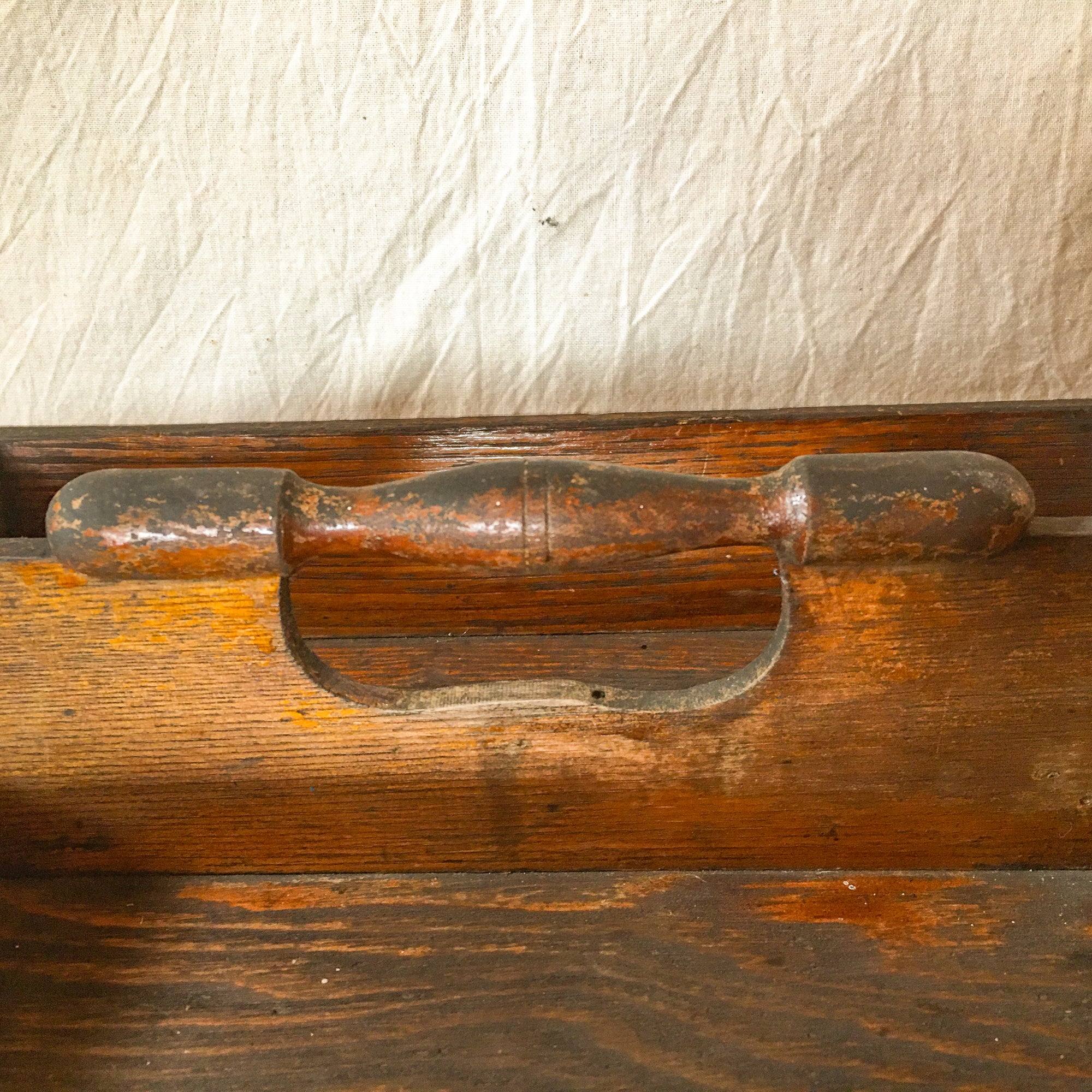 Antique Wooden Cutlery Tray – Divided Solid Wood Carrier with Turned Handle