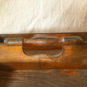 Antique Wooden Cutlery Tray – Divided Solid Wood Carrier with Turned Handle