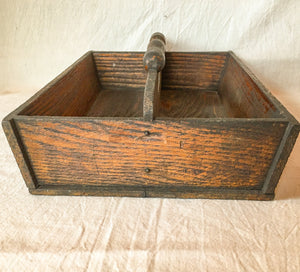 Antique Wooden Cutlery Tray – Divided Solid Wood Carrier with Turned Handle