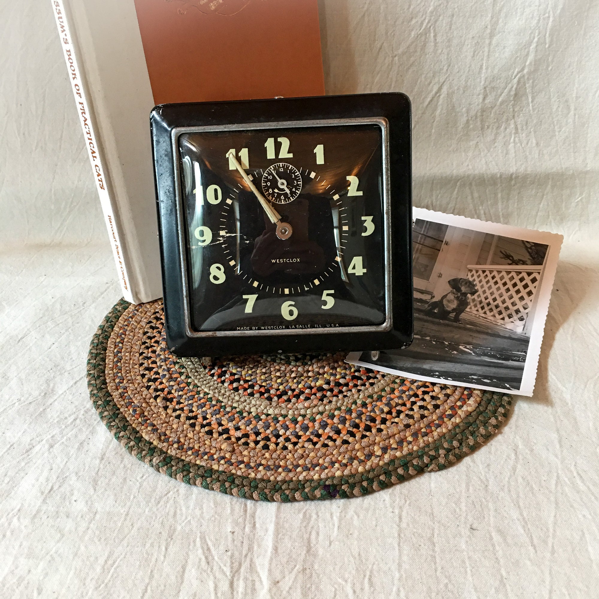 Mid-Century Westclox Alarm Clock – Black Metal Case, Radium Dial, Works Well