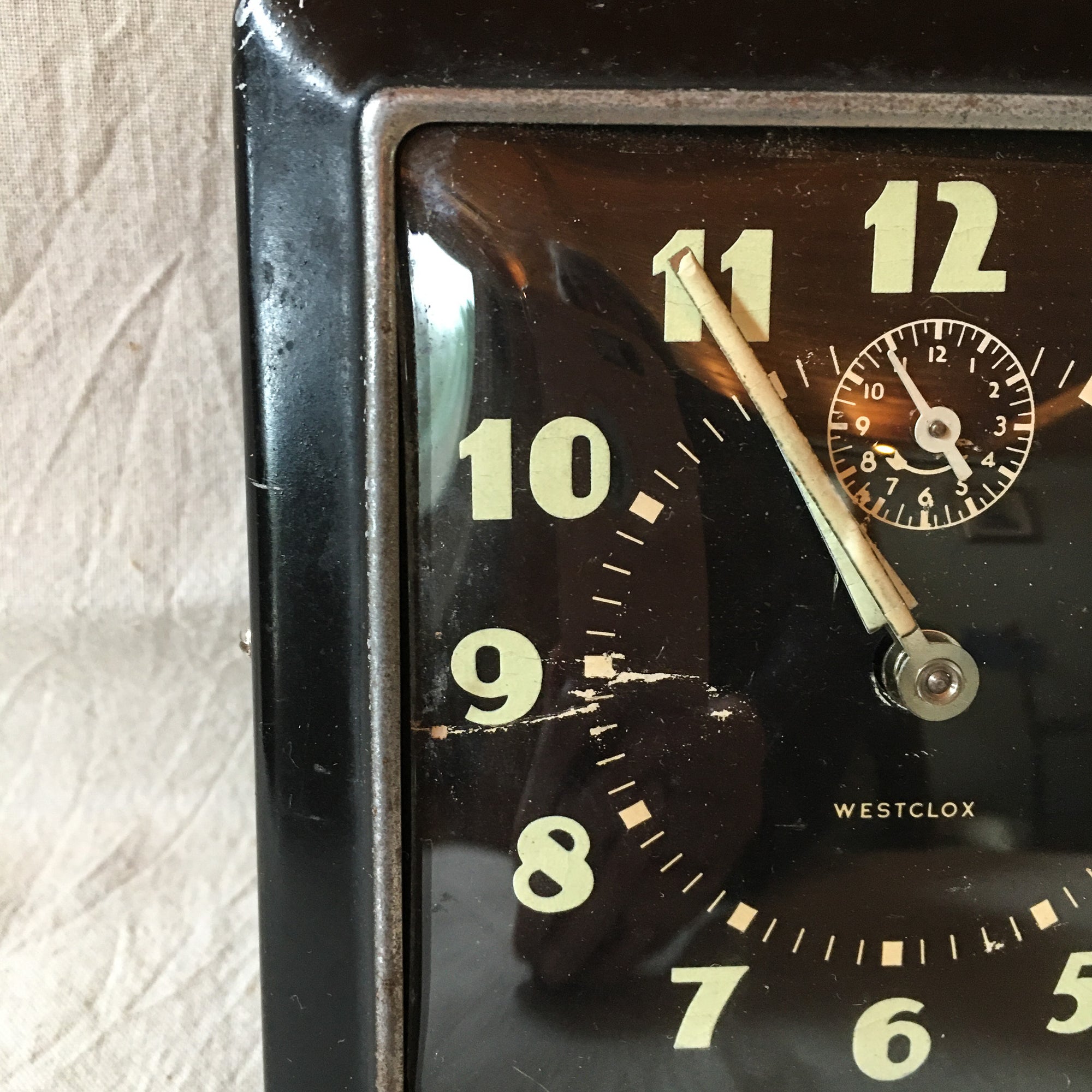 Mid-Century Westclox Alarm Clock – Black Metal Case, Radium Dial, Works Very Well!