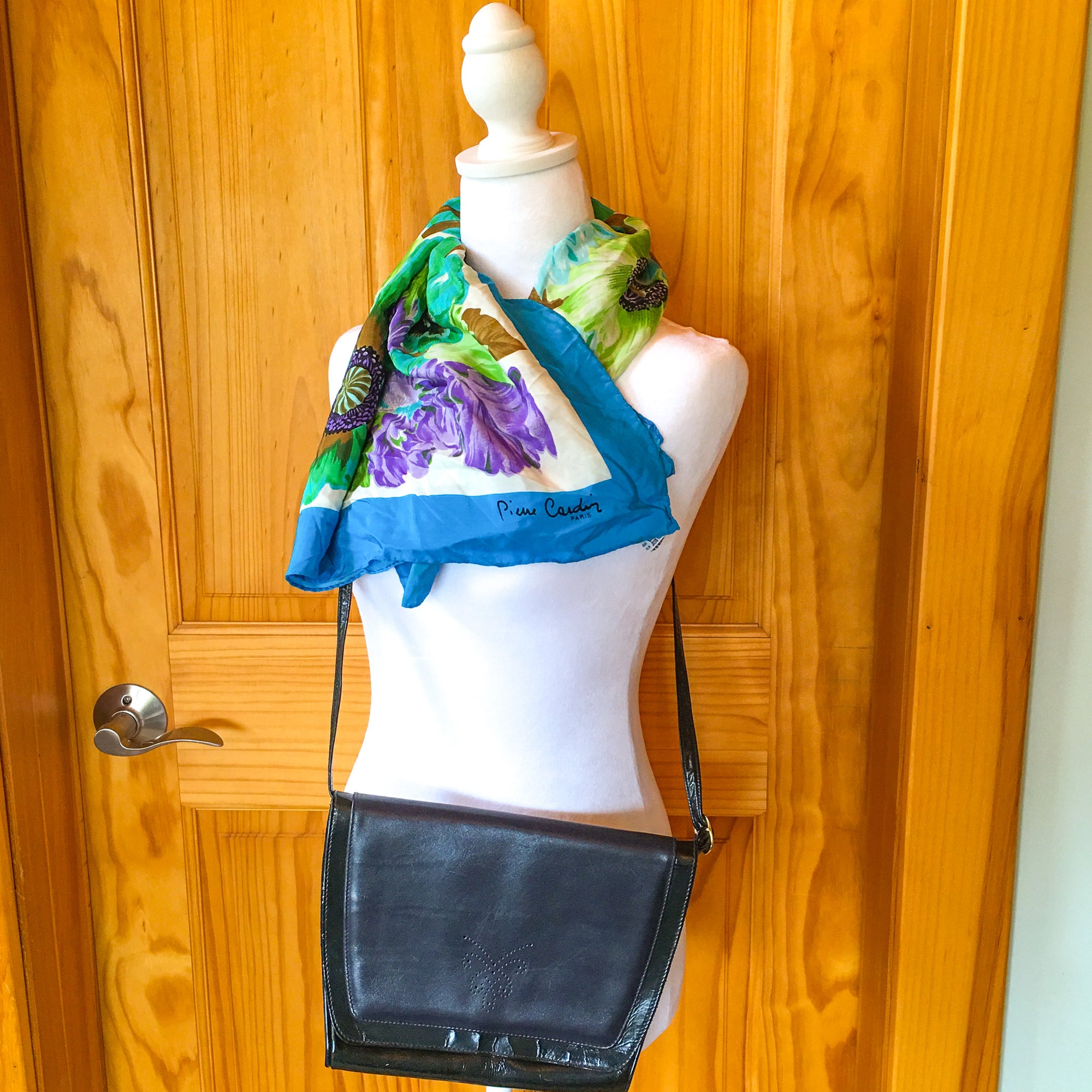 Vintage Salvatore Ferragamo Shoulder Bag/Clutch– Navy Leather Butterfly Logo 