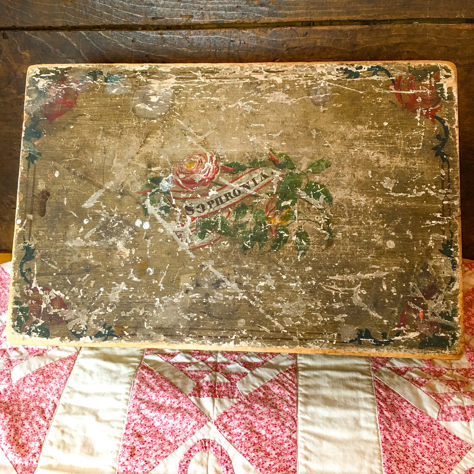 1800s Hand-Painted Wooden Keepsake Box – Dovetailed with Inscription "Sophronia"