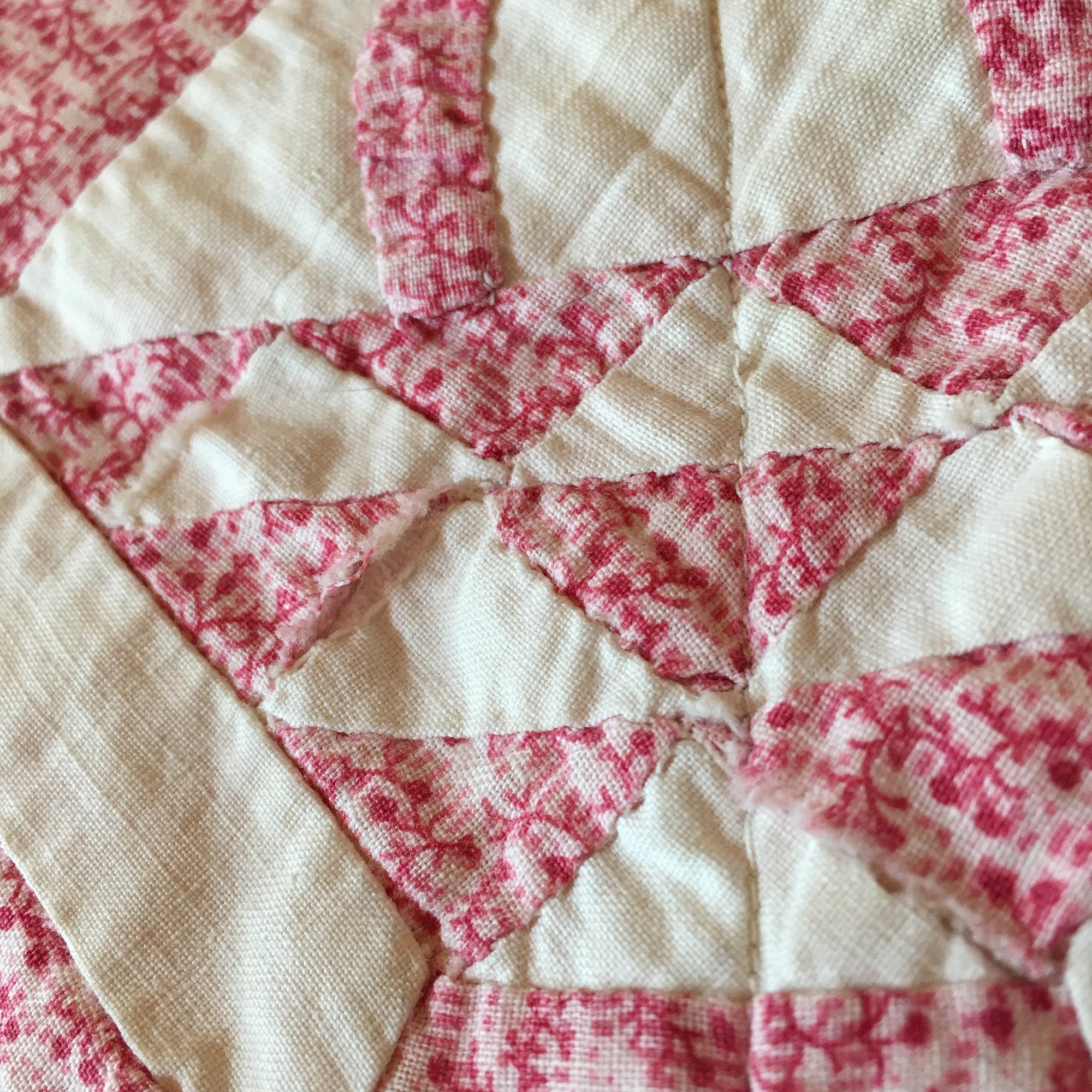 1930s–40s Pink & White Basket Quilt – Hand Stitched, 29" x 23.5"