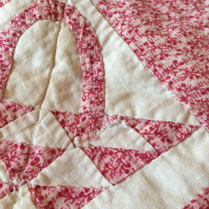1930s–40s Pink & White Basket Quilt – Hand Stitched, 29" x 23.5"