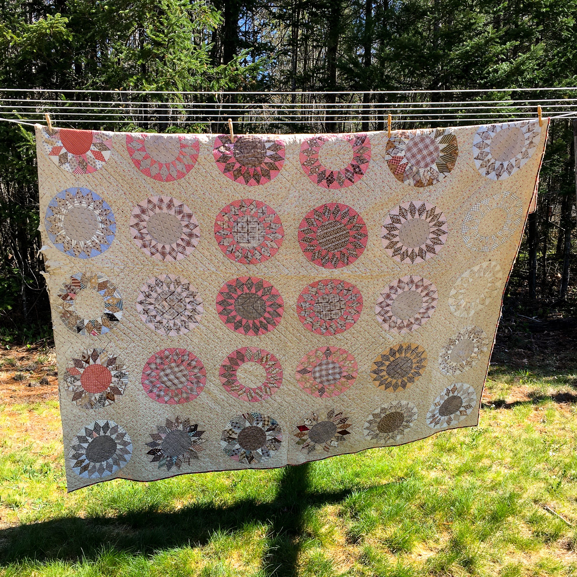 1880's - 1890's Hand-Stitched Quilt – 82" x 85", Original Batting, Repair Needed