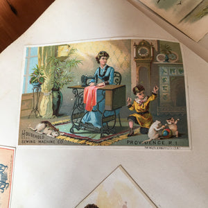 Scrapbook Album, Victorian Era, 69 Pages of Lithograph Trade Cards, Calling Cards, Advertising Cards, Sewing, Quack Medicine, Trains, New England