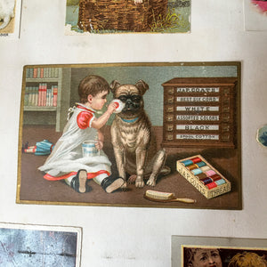 Scrapbook Album, Victorian Era, 69 Pages of Lithograph Trade Cards, Calling Cards, Advertising Cards, Sewing, Quack Medicine, Trains, New England