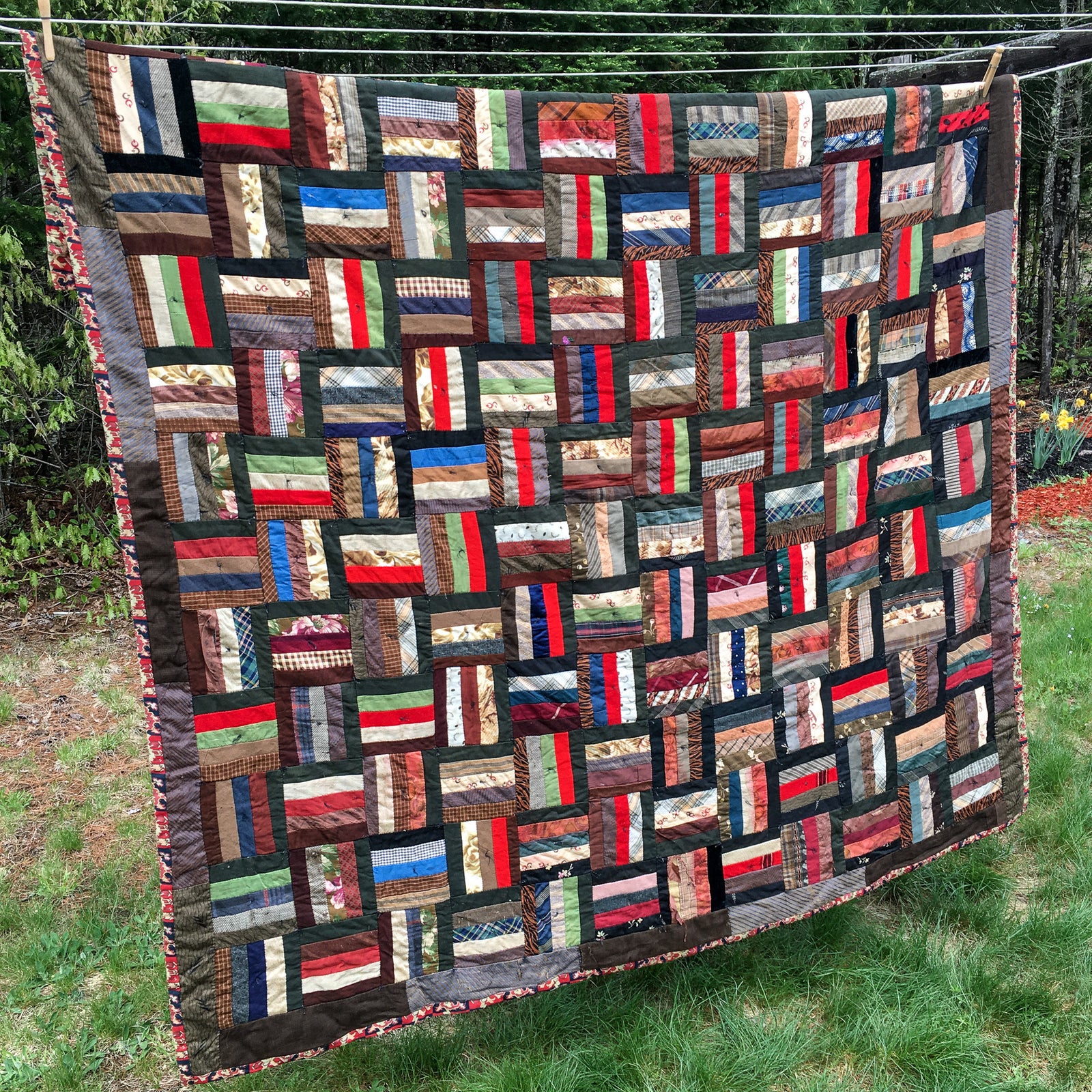 Antique Quilt in Rail Fence Style, Early 1900s Crazy Patch Influence