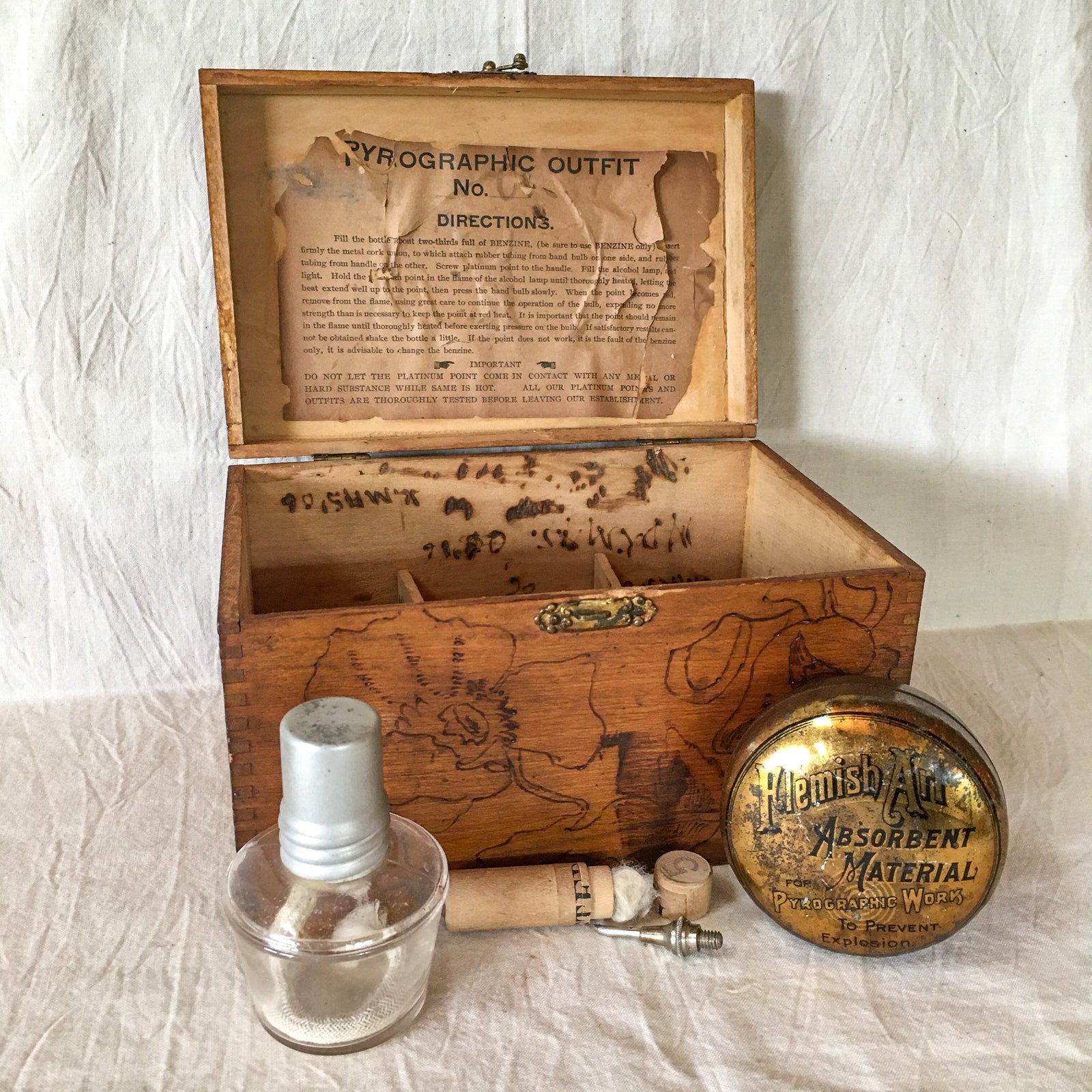 Antique Flemish Art Pyrography Set, Early 1900s, Partial Woodburning Kit