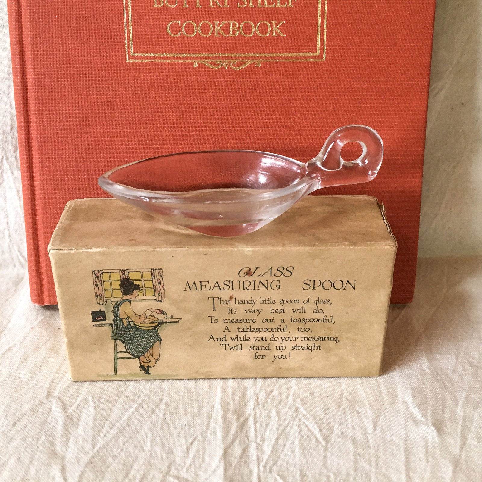 1930's Vintage Rust Craft Glass Measuring Spoon with Box