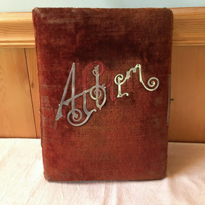 Victorian Velvet Photo Album with Cabinet Cards – Baby, Twin, Cat Photos & 1896 Obituary – Maine Provenance