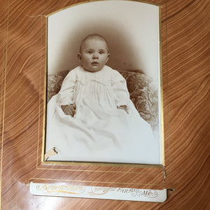 Victorian Velvet Photo Album with Cabinet Cards – Baby, Twin, Cat Photos & 1896 Obituary – Maine Provenance