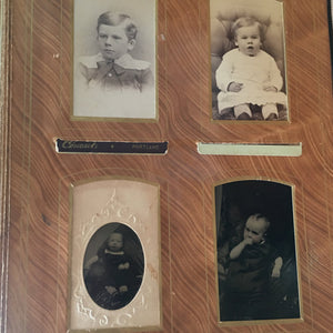 Victorian Velvet Photo Album with Cabinet Cards – Baby, Twin, Cat Photos & 1896 Obituary – Maine Provenance