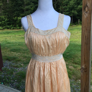 1940s Silk Nightgown Slip with Lace Trim – Best & Co. Peach Lingerie – Vintage Bias Cut Slip