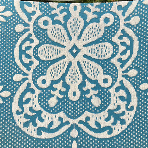 Vintage 1950s-60s Chenille Bedspread, Peacock Blue with White Detail